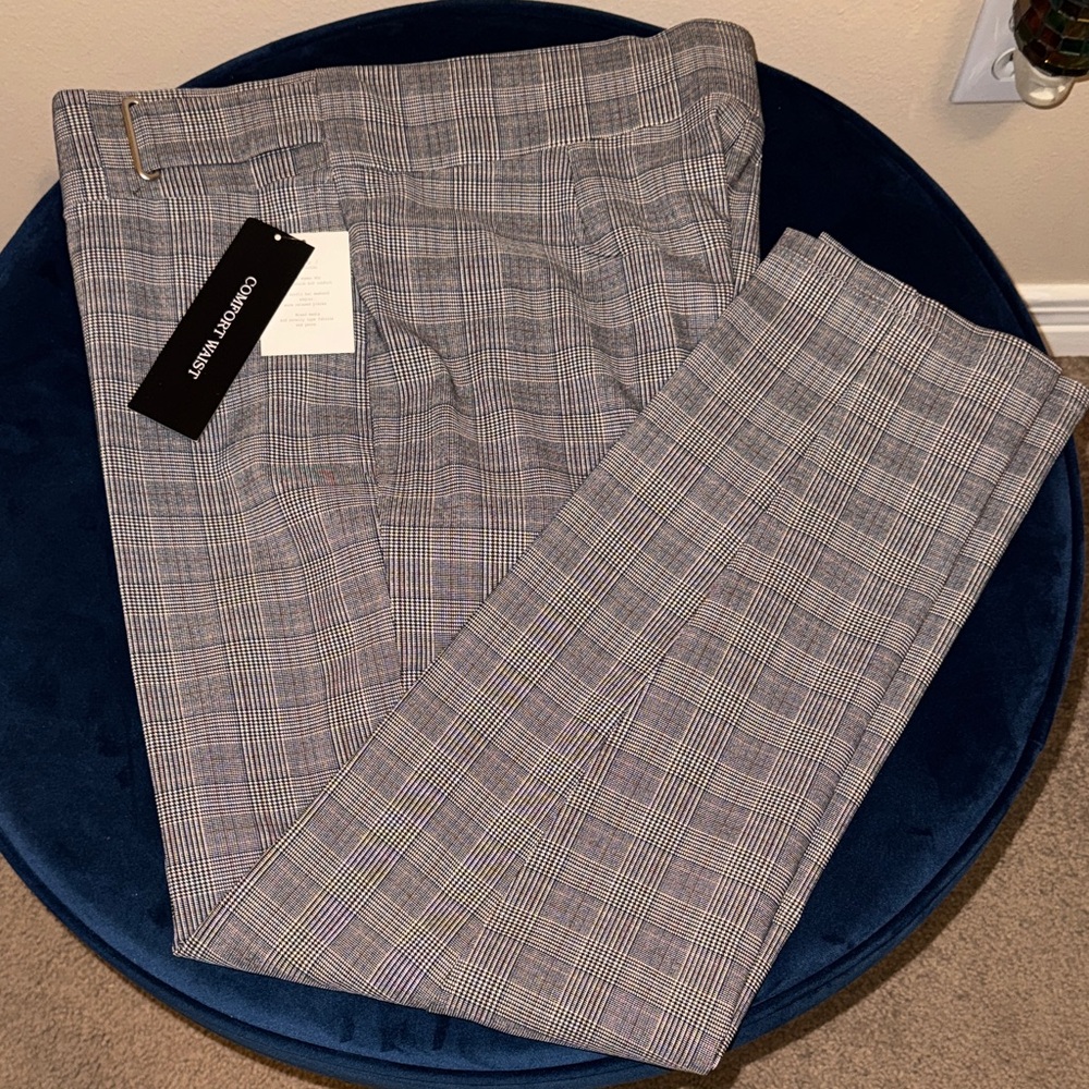Elegant Women's Gray and Navy Checkered Trousers